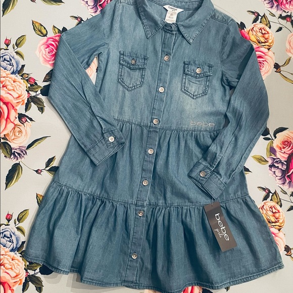 Bebe Girls | Dresses | Nwt Bebe Girls Denim Rhinestone Logo Dress ...